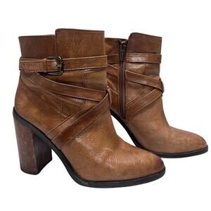 Vince Camuto Gravell Leather Booties 7M/37 Brown Distressed Zipper Heeled Boho
